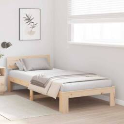 Berkfield Home Durable Bed Frame with Headboard 100x200 cm Solid Pine Wood in Beige - thumbnail 4