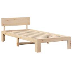 Berkfield Home Durable Bed Frame with Headboard 100x200 cm Solid Pine Wood in Beige - thumbnail 3