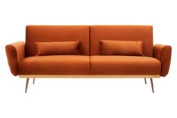 Orsina Innovative Burnt Orange Velvet Sofa Bed, Velvet Upholstered Sofa Bed, Sleeper Sofa With Gold Finish Legs - Size: 2 Seater