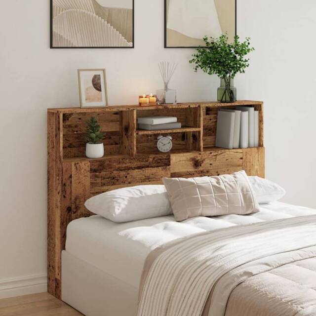 Berkfield Home Headboard Cabinet Old Wood 140x19x103.5 cm in Brown - image 1
