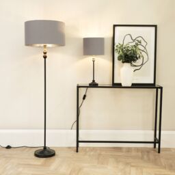 ValueLights Maggie Black Metal Candlestick Floor Lamp with Grey & Metallic Chrome Shade - thumbnail 4