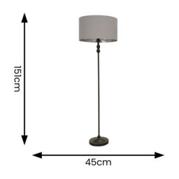 ValueLights Maggie Black Metal Candlestick Floor Lamp with Grey & Metallic Chrome Shade - thumbnail 6