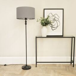 ValueLights Maggie Black Metal Candlestick Floor Lamp with Grey & Metallic Chrome Shade - thumbnail 1