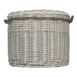 Red Hamper Large Wicker Grey Wash Round Hessian Lined Log Basket - thumbnail 3