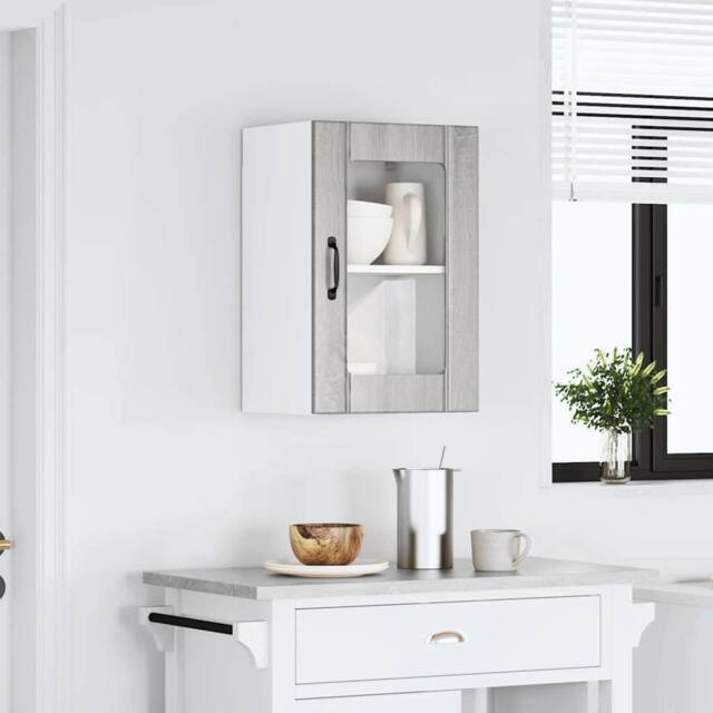 Berkfield Home Kitchen Wall Cabinet with Glass Door Lucca Grey Sonoma - image 1