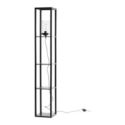 First Choice Lighting Giles - Shelved Unit Floor Lamp with Glass Shade in Black