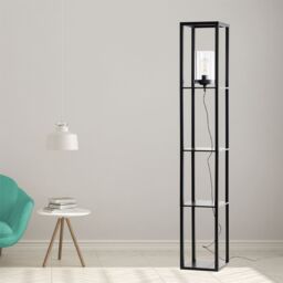 First Choice Lighting Giles - Shelved Unit Floor Lamp with Glass Shade in Black - thumbnail 6
