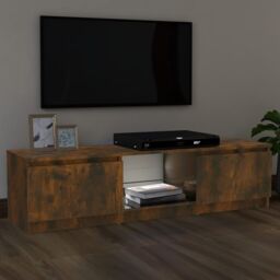 Berkfield Home TV Cabinet with LED Lights Smoked Oak 120x30x35.5 cm in Brown - thumbnail 5