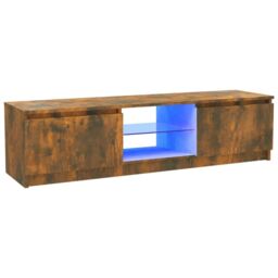 Berkfield Home TV Cabinet with LED Lights Smoked Oak 120x30x35.5 cm in Brown - thumbnail 2