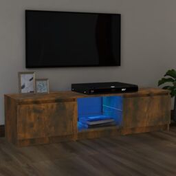 Berkfield Home TV Cabinet with LED Lights Smoked Oak 120x30x35.5 cm in Brown - thumbnail 1