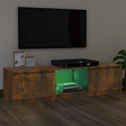 Berkfield Home TV Cabinet with LED Lights Smoked Oak 120x30x35.5 cm in Brown - thumbnail 4