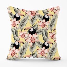 Warren Reed - Designer Toucans, Orchids & Palm Leaves Outdoor Cushion in Yellow - Size: 60 cm x 60 cm - thumbnail 1