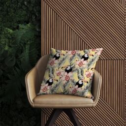 Warren Reed - Designer Toucans, Orchids & Palm Leaves Outdoor Cushion in Yellow - Size: 60 cm x 60 cm - thumbnail 2
