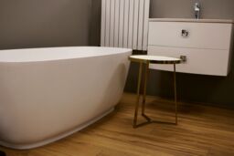 Balterley Round 3 Leg Coffee Table with Marble Top, 400mm x 510mm Brass/Marble in Metallics - thumbnail 3