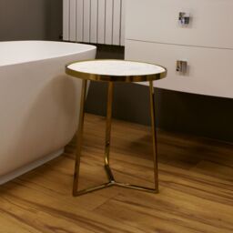 Balterley Round 3 Leg Coffee Table with Marble Top, 400mm x 510mm Brass/Marble in Metallics - thumbnail 2