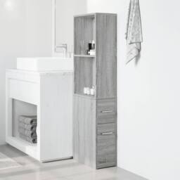 Berkfield Home Narrow Bathroom Cupboard with Wheels Grey Sonoma Engineered Wood - thumbnail 3
