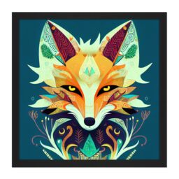 "Artery8 Wall Art Print Contemporary Folk Style Fox Abstract Face Portrait Orange Teal Square Framed Picture 16X16 Inch in Black - Size: W16"" x H16""" - thumbnail 1