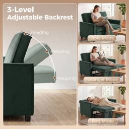 HOMCOM 2 Seater Sofa Bed, 3-in-1 Velvet Pull Out Sleeper Sofa, Dark Green - thumbnail 6