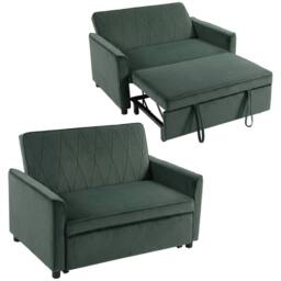 HOMCOM 2 Seater Sofa Bed, 3-in-1 Velvet Pull Out Sleeper Sofa, Dark Green - thumbnail 2
