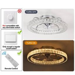NIVOR 50cm Dimmable Crystal Ceiling Fan with LED Light & Remote/APP Chrome in Metallic Silver - thumbnail 4