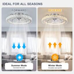 NIVOR 50cm Dimmable Crystal Ceiling Fan with LED Light & Remote/APP Chrome in Metallic Silver - thumbnail 7