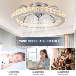 NIVOR 50cm Dimmable Crystal Ceiling Fan with LED Light & Remote/APP Chrome in Metallic Silver - thumbnail 6