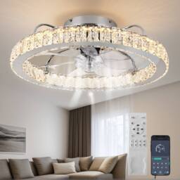 NIVOR 50cm Dimmable Crystal Ceiling Fan with LED Light & Remote/APP Chrome in Metallic Silver