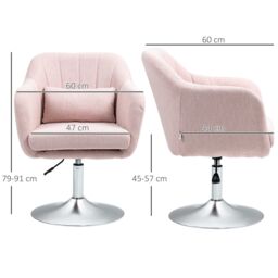 HOMCOM Stylish Retro Linen Swivel Tub Chair Steel Frame Cushion Seat Pink - thumbnail 3