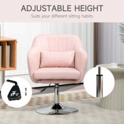 HOMCOM Stylish Retro Linen Swivel Tub Chair Steel Frame Cushion Seat Pink - thumbnail 4