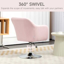 HOMCOM Stylish Retro Linen Swivel Tub Chair Steel Frame Cushion Seat Pink - thumbnail 6