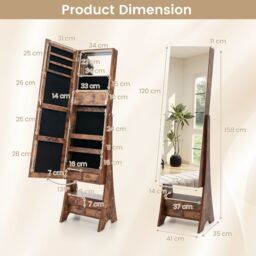 Gymax Freestanding Jewelry Mirror Cabinet Armoire Organizer With LED Lights in Brown - thumbnail 2