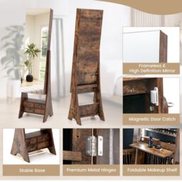 Gymax Freestanding Jewelry Mirror Cabinet Armoire Organizer With LED Lights in Brown - thumbnail 6