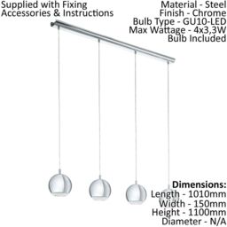 Loops Pendant Ceiling Light Colour Chrome Shade Clear Plastic Bulb GU10 4x3.3W - thumbnail 2