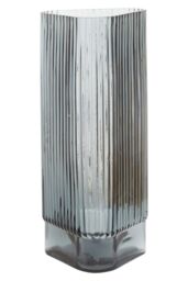 Orsina Small Ribbed Grey Glass Vase, Modern Decorative Vase, Triangular Shaped Vase with Angular edges, Flower Vase - thumbnail 1