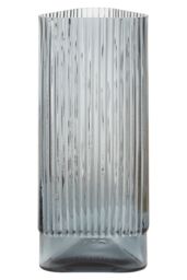 Orsina Small Ribbed Grey Glass Vase, Modern Decorative Vase, Triangular Shaped Vase with Angular edges, Flower Vase - thumbnail 3
