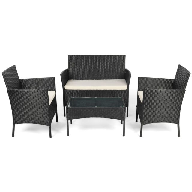 Leaper 4PCS Outdoor Patio Garden Rattan Furniture Set With Cushions in Black - image 1