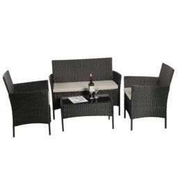 Leaper 4PCS Outdoor Patio Garden Rattan Furniture Set With Cushions in Black - thumbnail 2