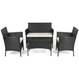 Leaper 4PCS Outdoor Patio Garden Rattan Furniture Set With Cushions in Black - thumbnail 1
