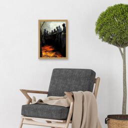 Artery8 Black Gold Coal Miners Pit Bank Artwork Framed Wall Art Print A4 in Light Oak - thumbnail 2