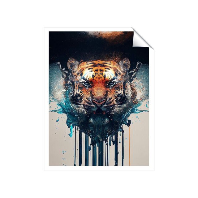 "Warren Reed - Designer Tiger Face Splashart Unframed Art Print - Size: W16"" x H24""" - image 1