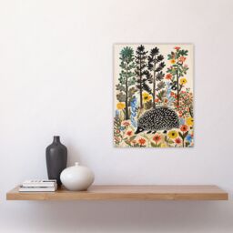 "Artery8 Hedgehog in Forest Folk Art Painting Wildflowers Wall Art Print - Size: W18"" x H24""" - thumbnail 4