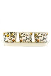 The British Gardening Company Set Of 3 Metal Flower Pots On Tray, Hummingbird Design Planters, Plant Pot Display, Outdoor Plant Containers in Cream - thumbnail 1