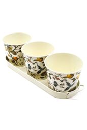 The British Gardening Company Set Of 3 Metal Flower Pots On Tray, Hummingbird Design Planters, Plant Pot Display, Outdoor Plant Containers in Cream - thumbnail 3