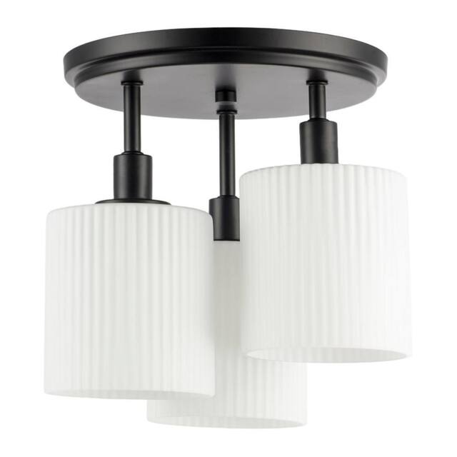 Happy Homewares Designer Semi Flush Ceiling Light with Fluted Opal Glass Shades in Black - image 1