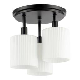 Happy Homewares Designer Semi Flush Ceiling Light with Fluted Opal Glass Shades in Black - thumbnail 4