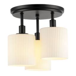 Happy Homewares Designer Semi Flush Ceiling Light with Fluted Opal Glass Shades in Black - thumbnail 2
