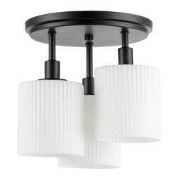 Happy Homewares Designer Semi Flush Ceiling Light with Fluted Opal Glass Shades in Black - thumbnail 1