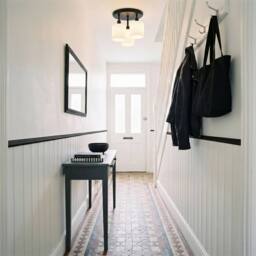 Happy Homewares Designer Semi Flush Ceiling Light with Fluted Opal Glass Shades in Black - thumbnail 6