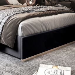 Casani Bentley Upholstered Soft Velvet Metal Bed Frame in Black - Size: Super King - thumbnail 3