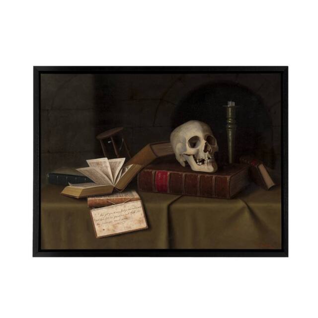 "Artery8 William Michael Harnett Memento Mori Framed Canvas Wall Art Print in Brown - Size: W12"" x H16""" - image 1